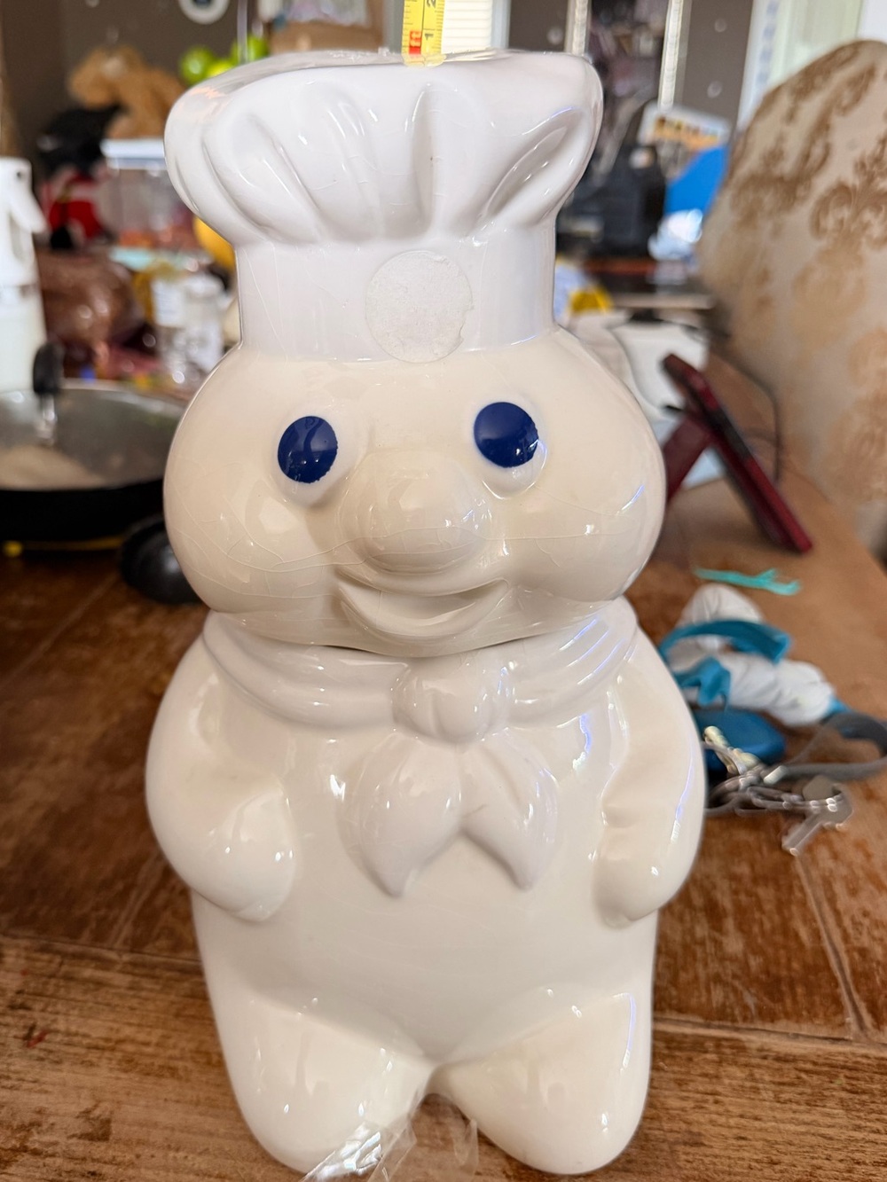 Vintage Pillsbury Doughboy Cookie Jar, Ceramic, Large, White Blue, With Lid